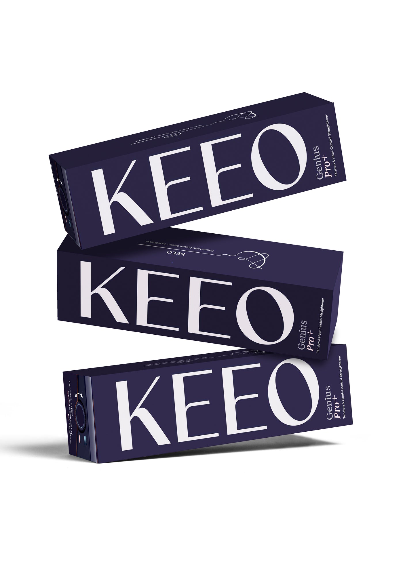 ThreeKEEO boxes stacked on a white background