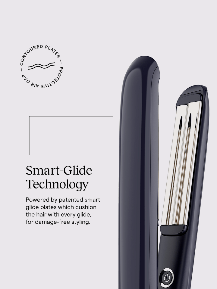 Hair straightener with 'Smart-Glide Technology' on a light gray background